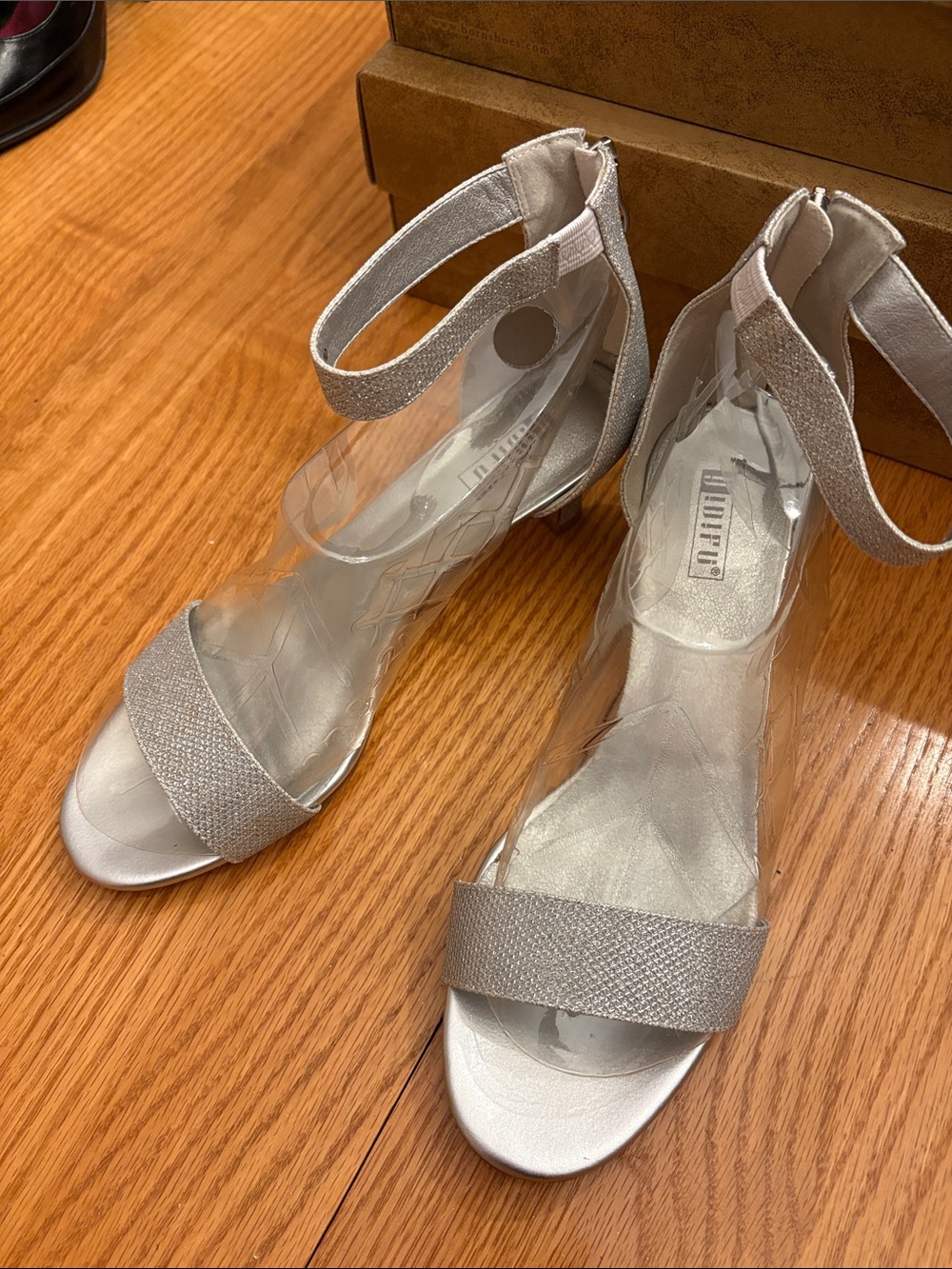 Amazon Silver Metallic Strap Heels